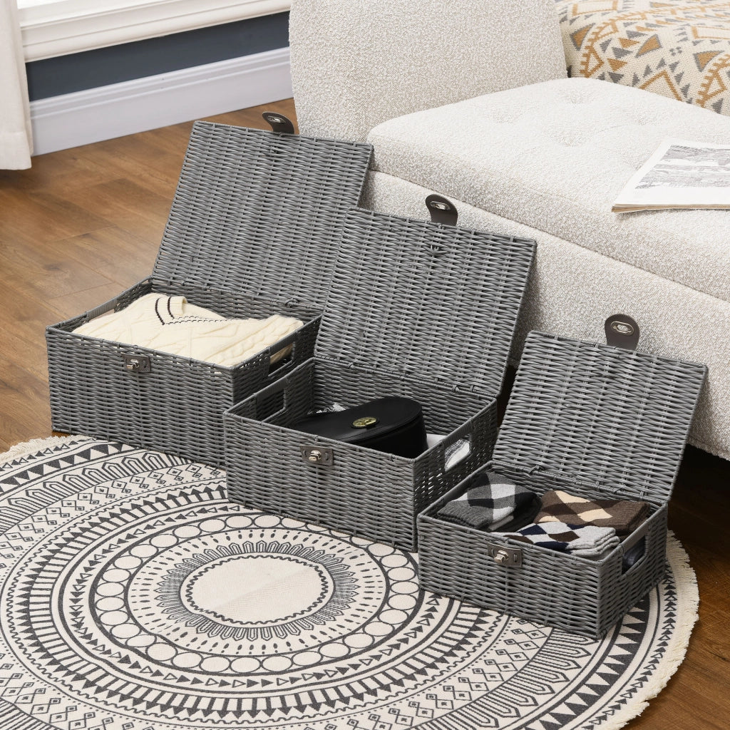 Cestino di stoccaggio in rattan PE ¨C zephmum ¨C grigio 35.5x28.5x18 cm