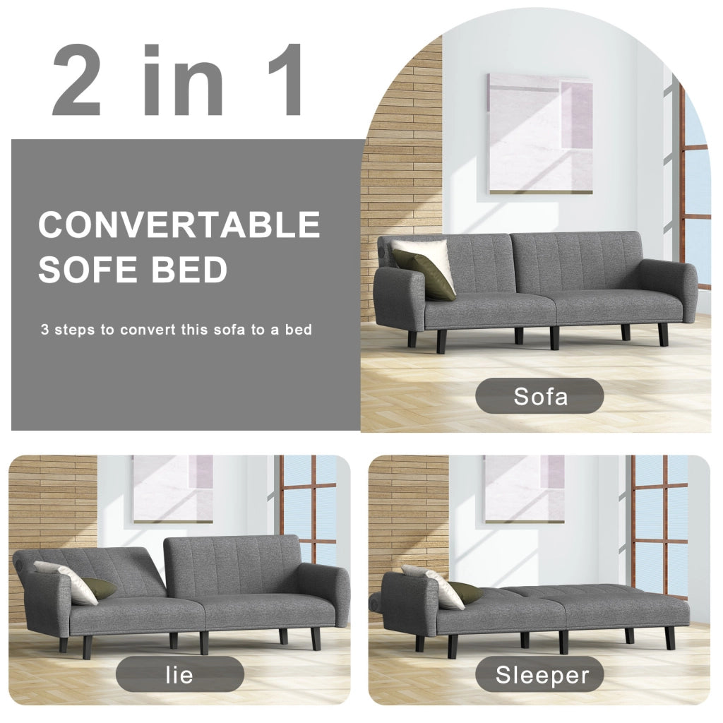 Divano Letto 170 x 78 x 75 cm - RATTANTREE - con Schienale Regolabile, Braccioli Rimovibili e Porta USB