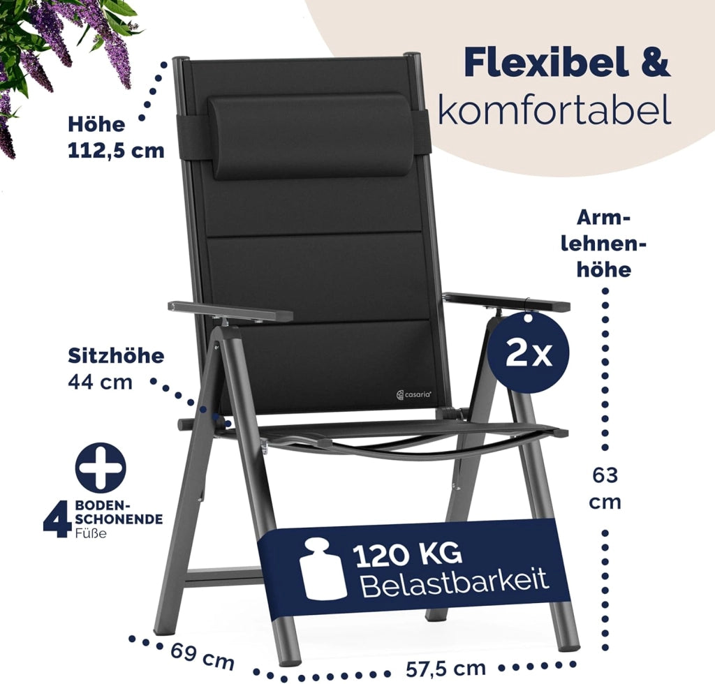 Set 2 Sedie da Giardino Schienale Regolabile 8 Livelli Supporto Lombare Alluminio Carico Max.120 kg Campeggio