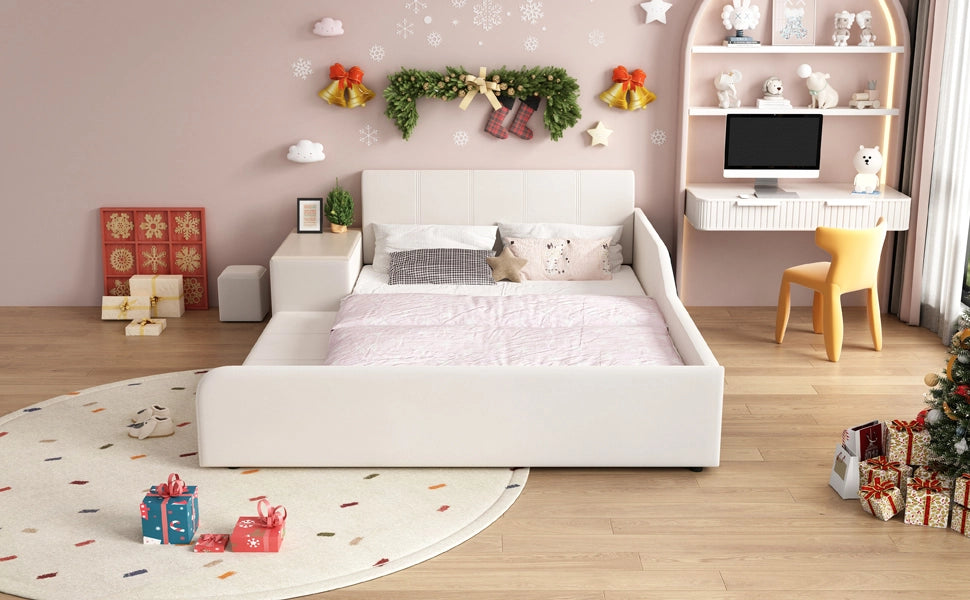 DESMIU Letto combinato letto matrimoniale con scrivania, sgabello e mensola 140 × 200 cm, senza materasso