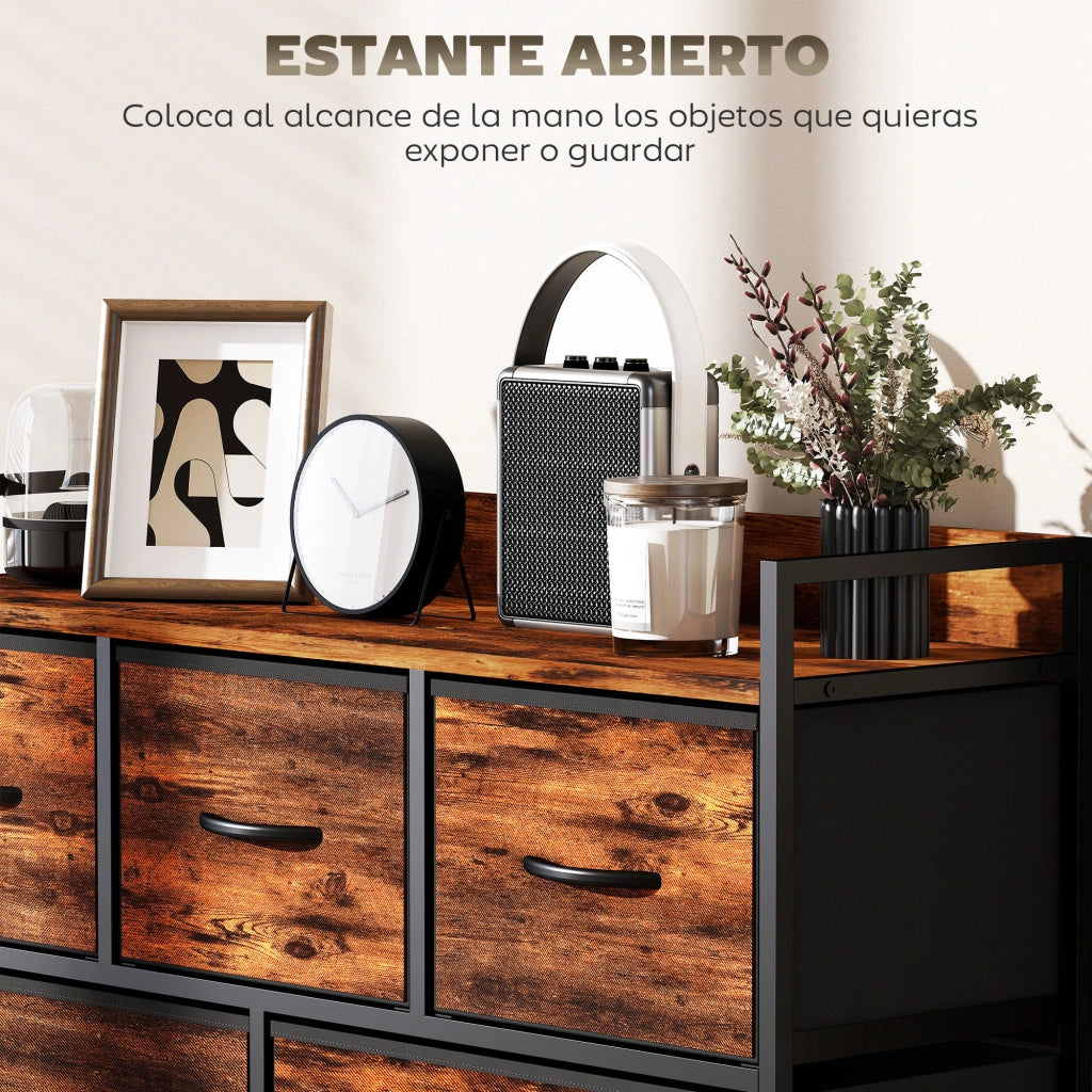 Cassettiera 5 Cassetti con Telaio Metallo Stile Industriale ¨C zephmum ¨C Marrone 98x29x63 cm