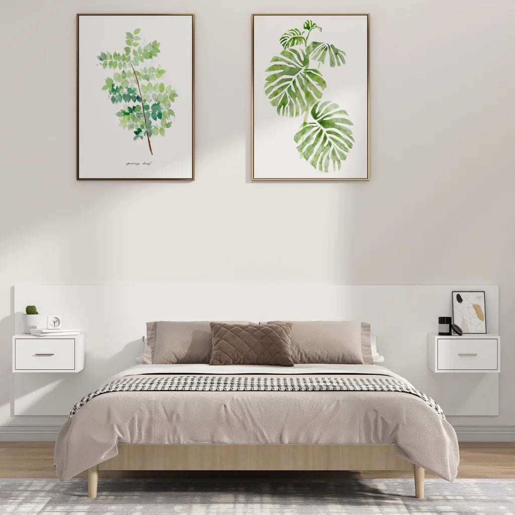 Testiera per Letto con Comodini-Testiera con Contenitore in Legno Multistrato Bianco 149377