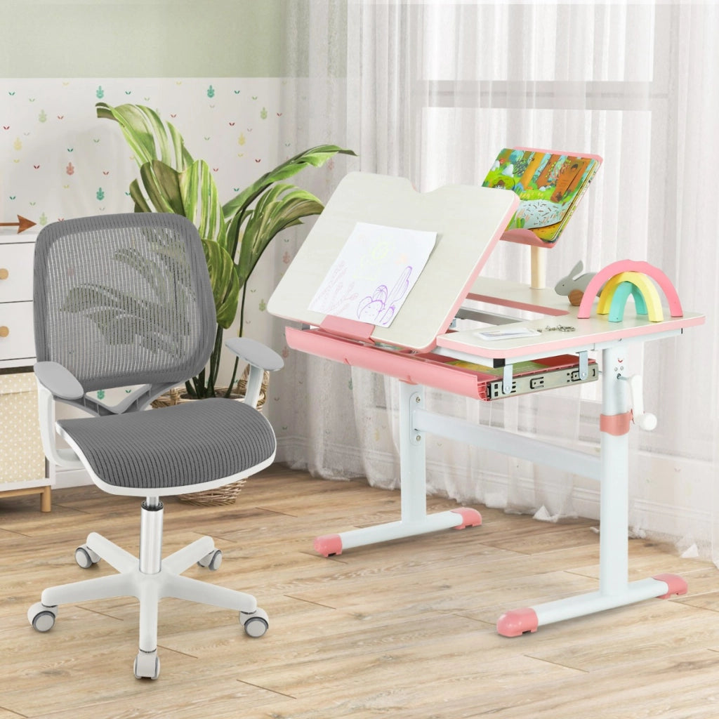 Sedia girevole per bambini regolabile in altezza con freno di seduta, Sedia da scrivania ergonomica Grigio