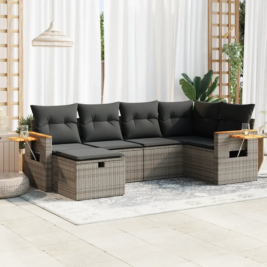 Set Divano da Giardino 6 pz con Cuscini Grigio in Polyrattan 3325973