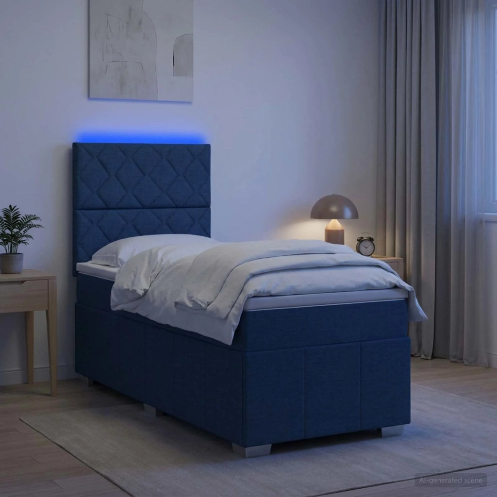 Letto Box Spring LED con Materasso Blu 100 x 200 cm Tessuto 3455548