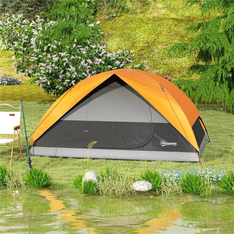 TENDA DA CAMPEGGIO PER 3 PERSONE IMPERMEABILE CON TASCHE GANCIO PER LANTERNA E BORSA DI TRASPORTO ARANCIONE