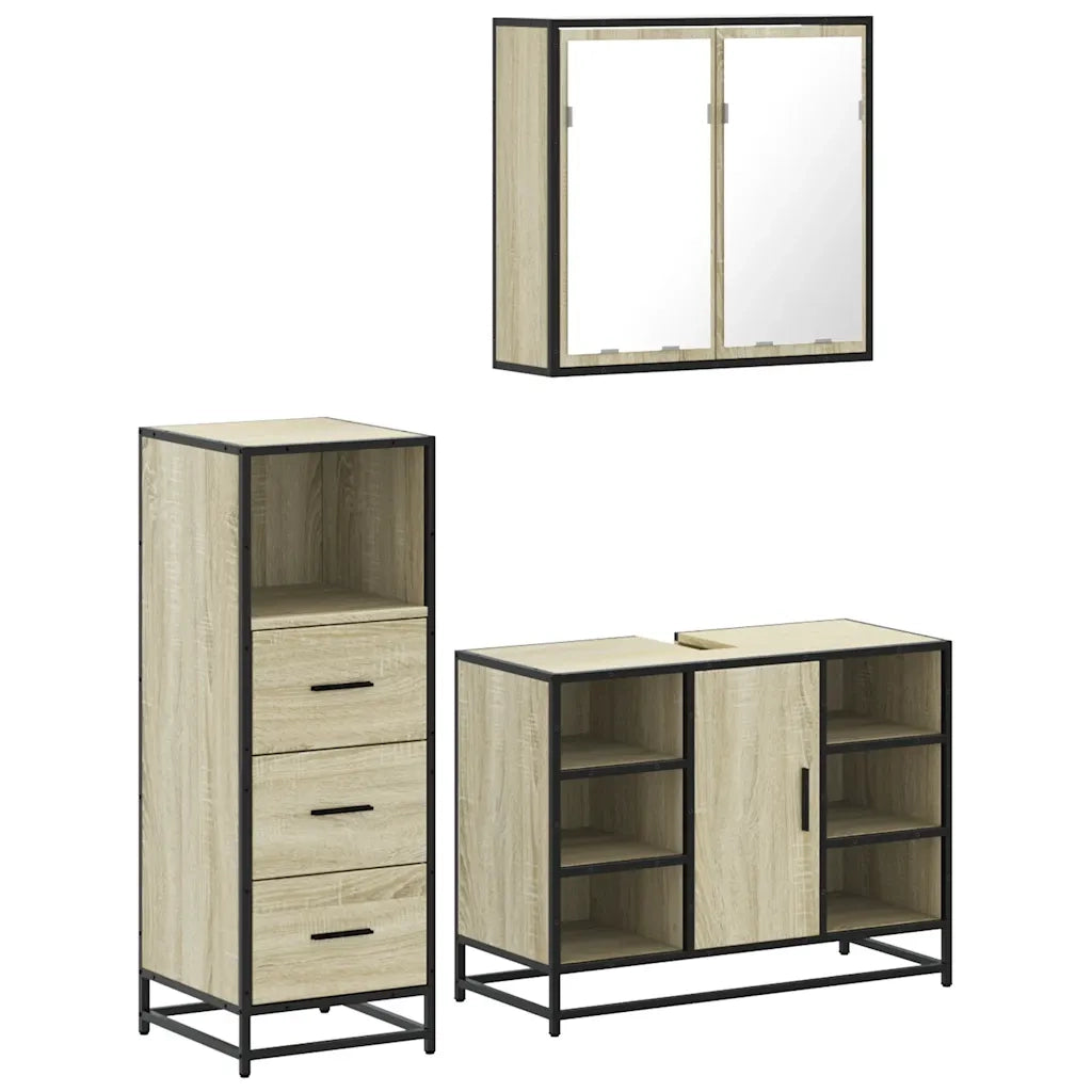 Set Mobili da Bagno 3 pz Rovere Sonoma in Legno Multistrato