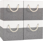 Set di 4 Cestini Opachi Ripiegabili per Camera da Letto e Magazzino Abbigliamento, Bianco/Grigio