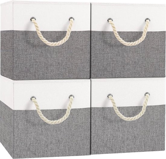 Set di 4 Cestini Opachi Ripiegabili per Camera da Letto e Magazzino Abbigliamento, Bianco/Grigio