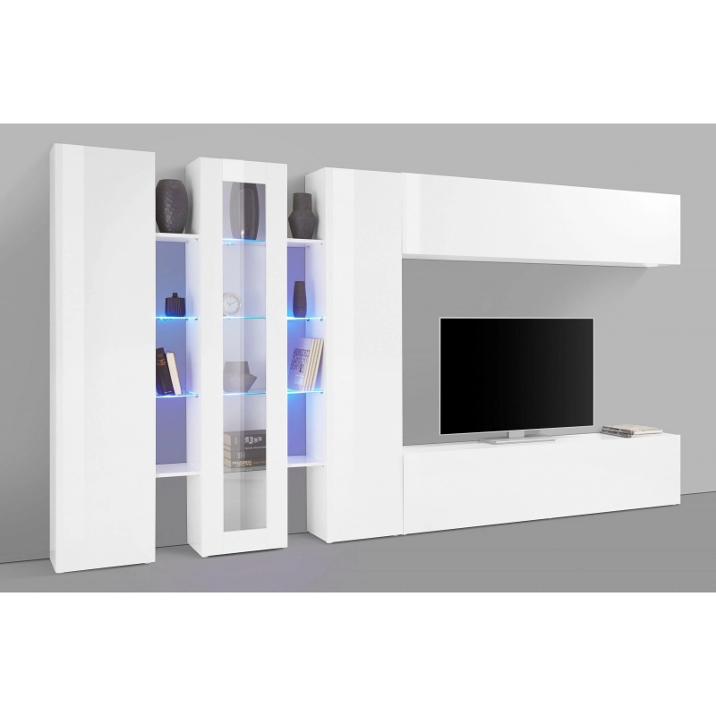 Parete soggiorno Maruska – 380x180x30 – Bianco Lucido