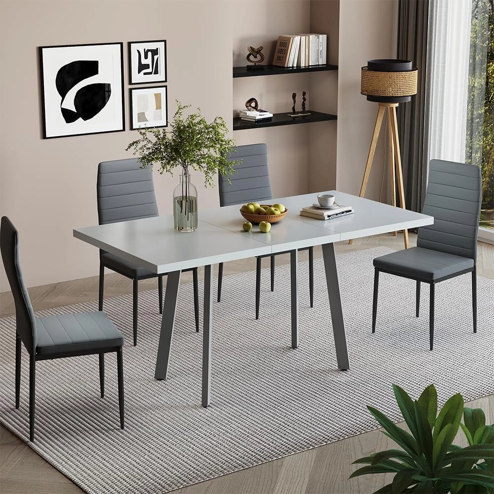 tavolo da pranzo allungabile Tisko, Bianco/Grigio, 160 x 80 cm con piano d'appoggio allungabile, estendibile fino a 160 cm con prolunga integrata