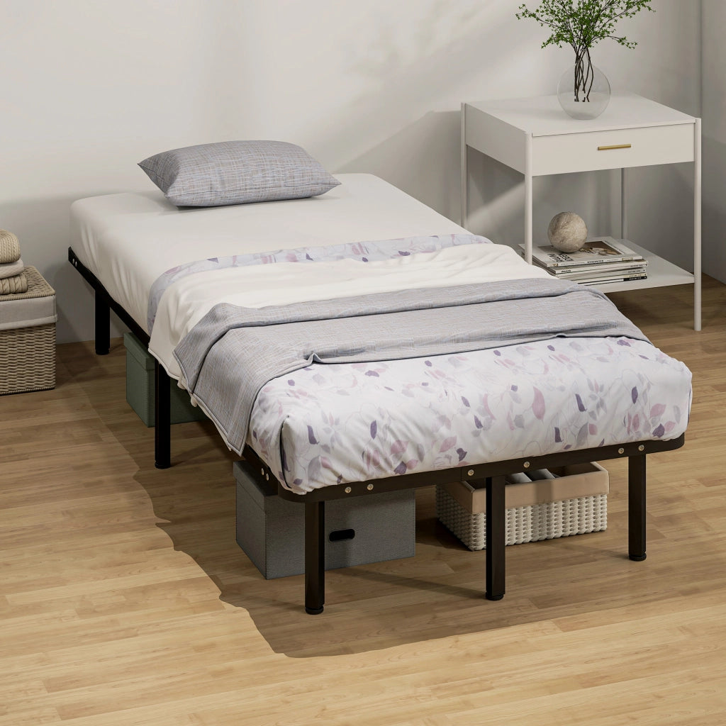 Letto Contenitore in Legno e Acciaio con Doghe ¨C zephmum ¨C 190x90x31 cm Nero e Legno