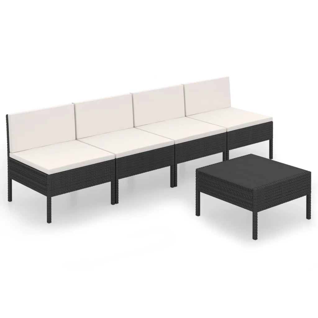 Set Divani da Giardino 5 pz con Cuscini in Polyrattan Nero 3094324