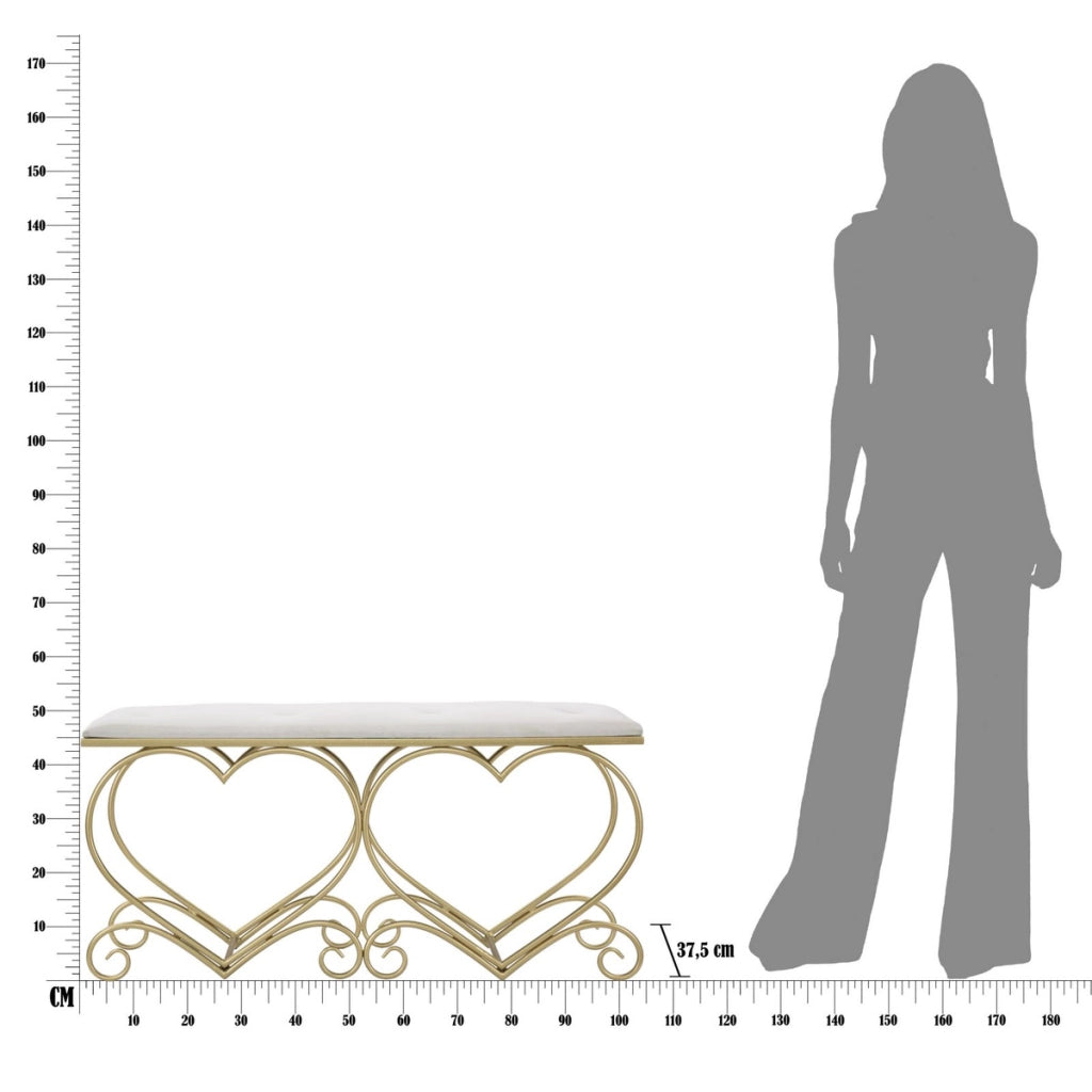 Panca Cuore 3, Oro, Metallo, 105x37,5x51,5 cm