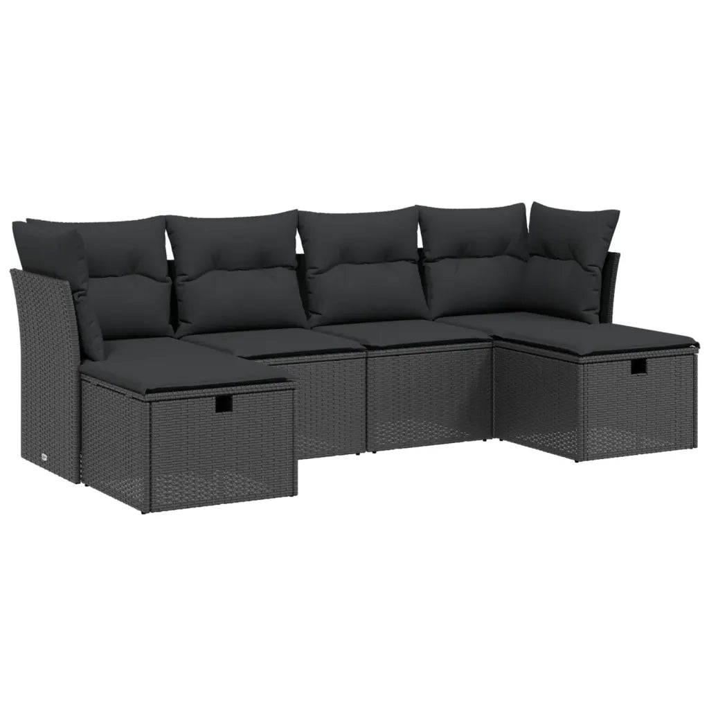 Set Divano da Giardino 6 pz con Cuscini Nero in Polyrattan 3263231