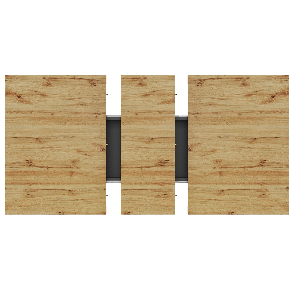 Tavolo da pranzo allungabile 119-158.5x80x75 cm con vano contenitore; MDF nero e naturale