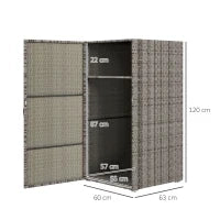 Armadio da Giardino in Rattan PE con 2 Vani, 60x63x120cm, Grigio