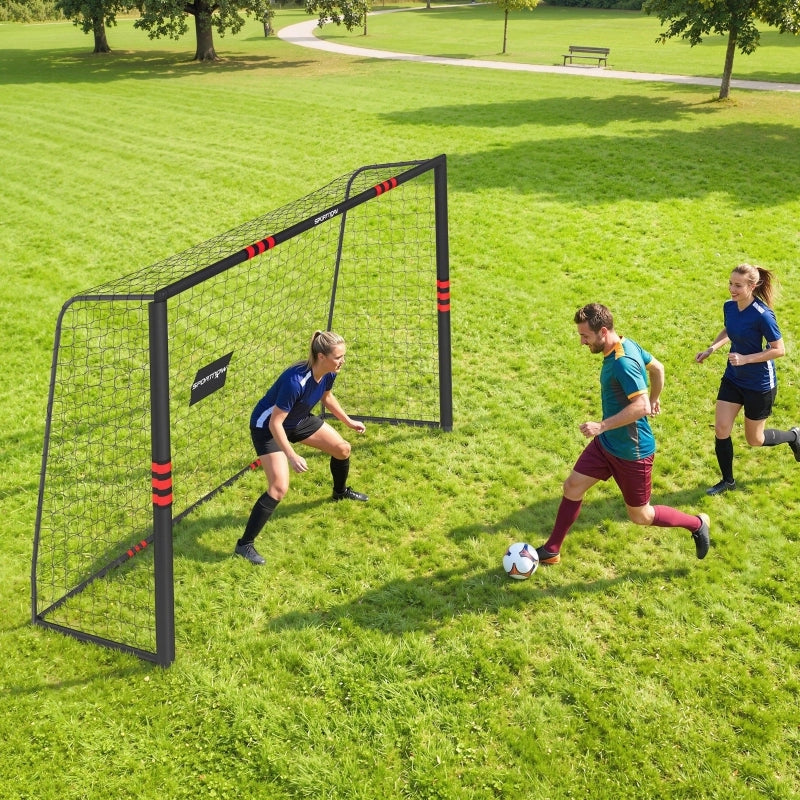 Porta da calcio da giardino con rete telaio imbottito e ancoraggi in metallo verniciato nero e rosso 300 × 200 cm