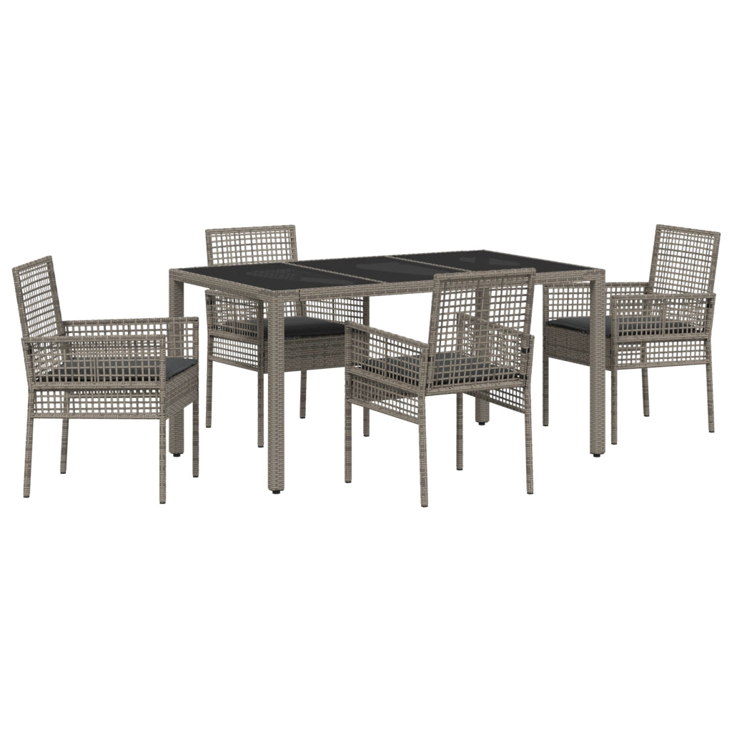 Set da Pranzo da Giardino 5 Pezzi con Cuscini Grigio in Polyrattan
