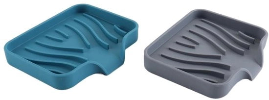 Set di due contenitori di sapone in silicone con scarico portatile per bagno e cucina - Dimensioni 12 x 10 x 1,7 cm