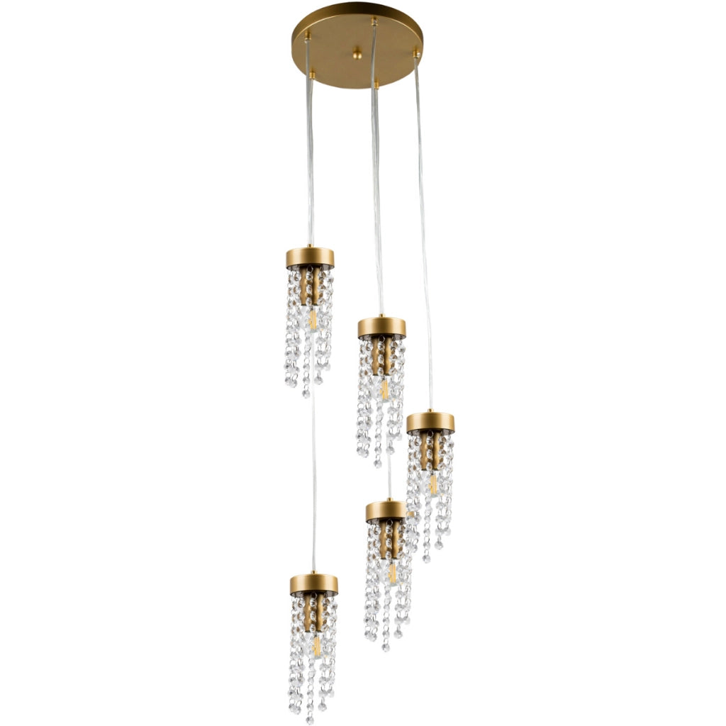 Lampadario sospeso GEA 5xE27 oro cristalli Polux