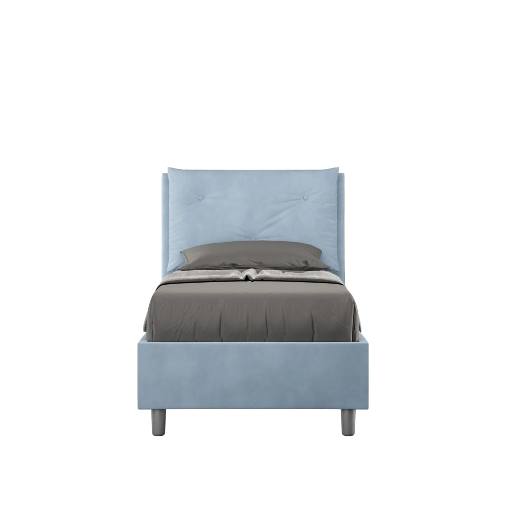BS COM Letto singolo contenitore imbottito 90x200 microfibra azzurro