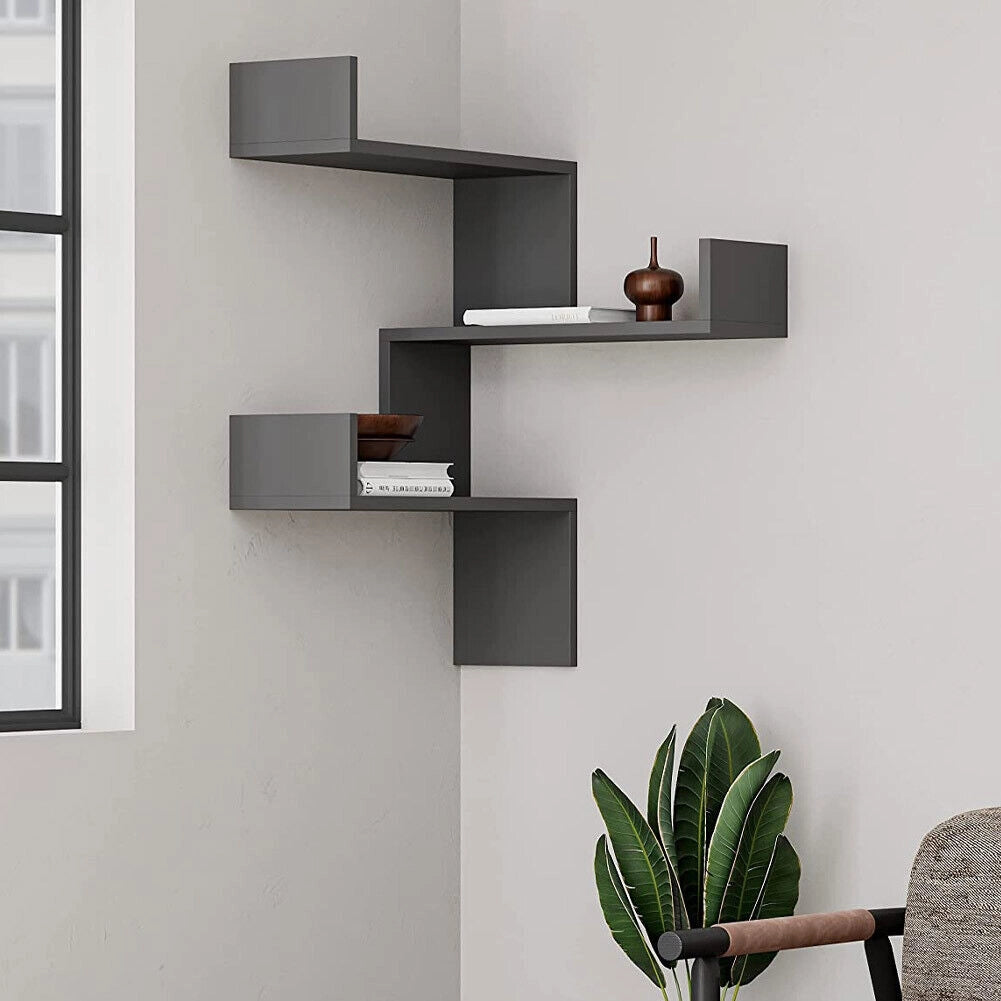 Mensola Scaffale Angolare da Parete 3 Piani Salvaspazio Antracite 60x22x90H cm