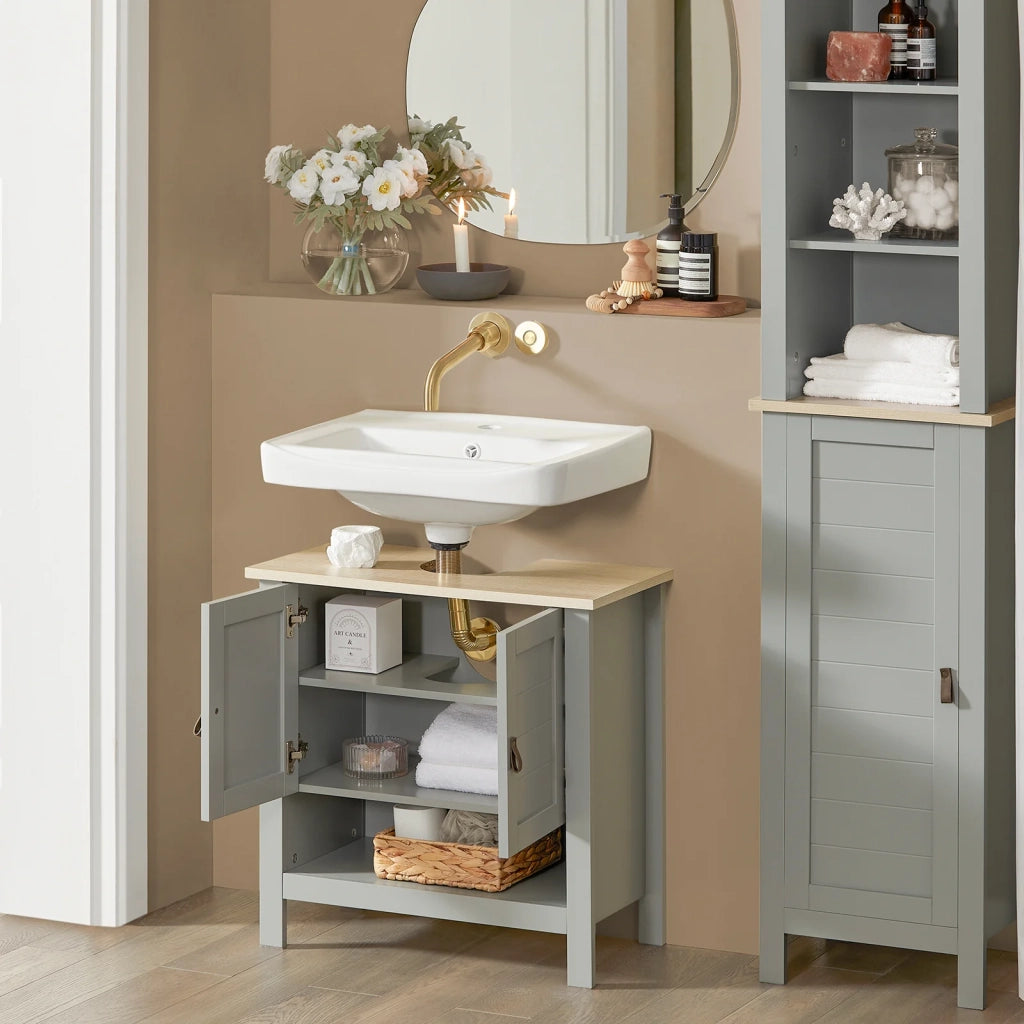 SoBuy Mobile sottolavabo con anta scorrevole Mobile bagno Mobile lavabo Grigio chiaro 60x30x60cm BZR69-HG
