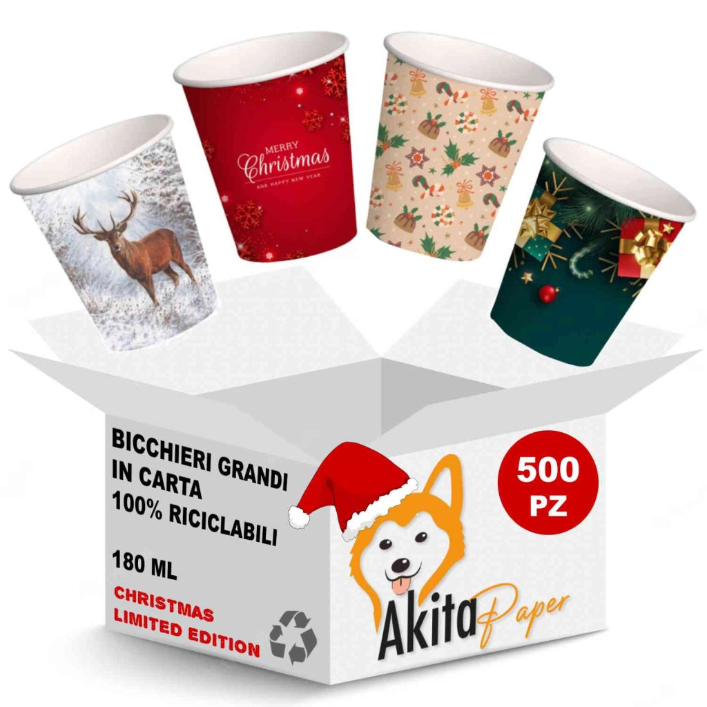 500 Bicchieri Carta Natale 180ml Biodegradabili AKITAInk