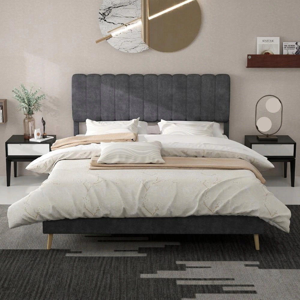 Letto imbottito 160x200 grigio con testiera morbida - Xylo
