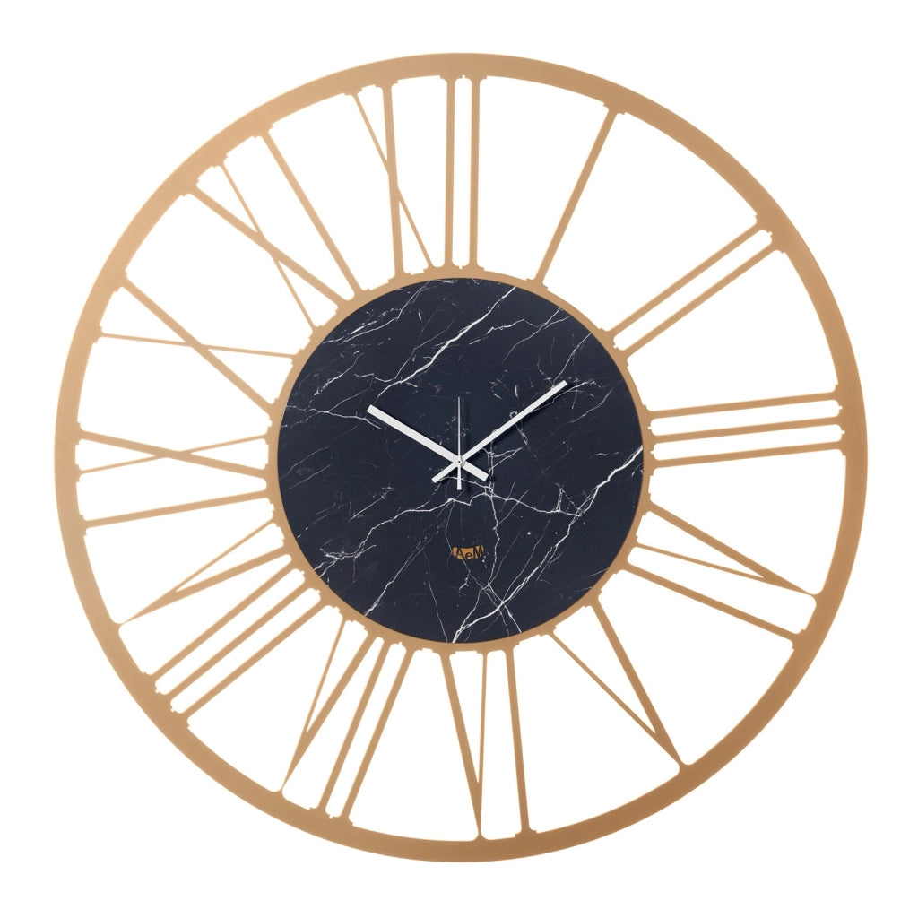 Orologio da parete design Big 90 Oro laccato e marmo nero