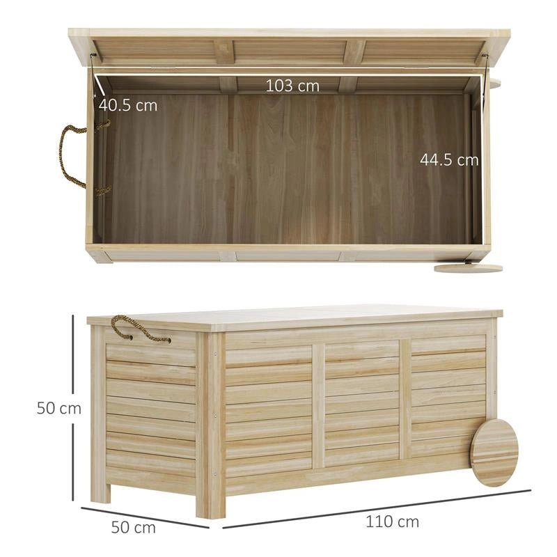 BAULE DA ESTERNO 185 L 2 RUOTE CON TELO INTERNO E COPERCHIO IN LEGNO DI ABETE 110X50X50 CM COLOR LEGNO