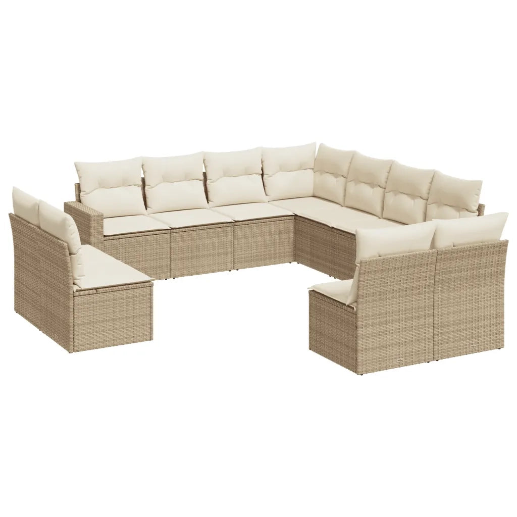 Set Divani da Giardino 11 pz con Cuscini Beige in Polyrattan 3251465