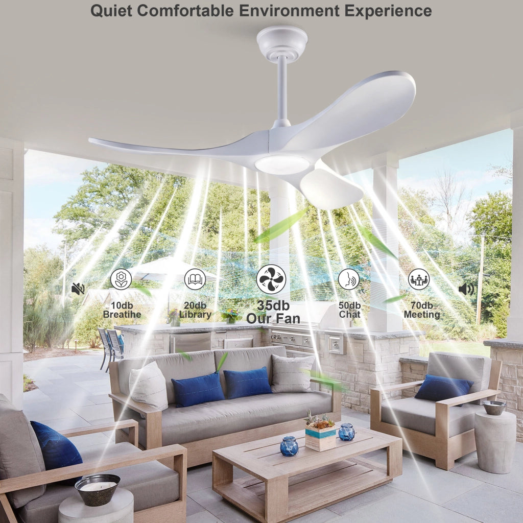 Ventilatore da soffitto 42 pollici con illuminazione e telecomando, 3 pale bianche legno massello, 3CCT dimmerabile, 6 velocit¨¤ silenzioso