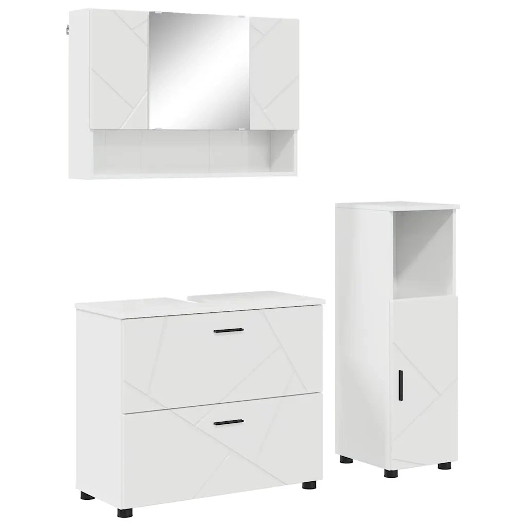 vidaXL Set di mobili per il bagno con cassetto 3 pcs Bianco lucido