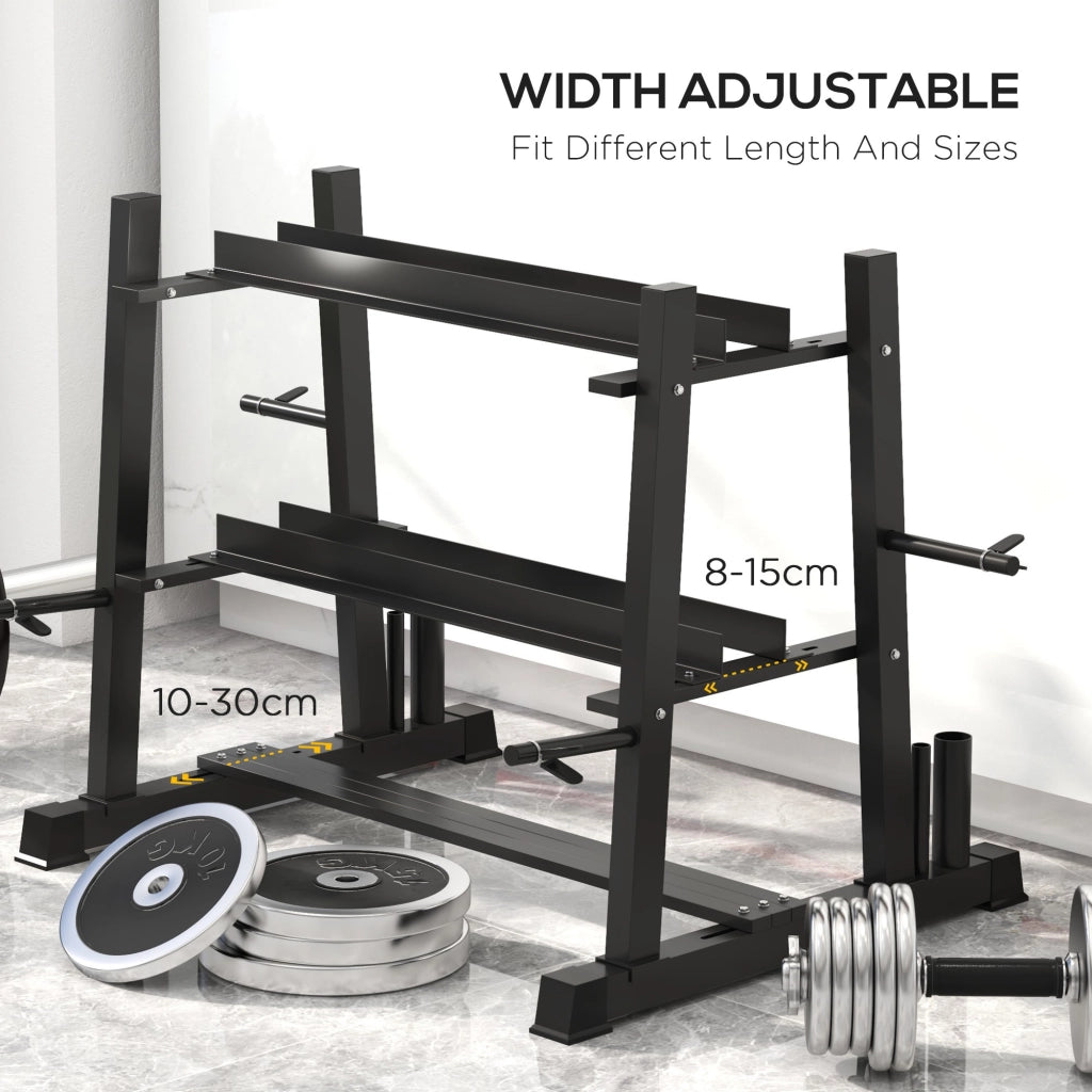 EasyComfort Rastrelliera per Manubri in Acciaio con 4 Aste Regolabili per Pesi e Kettlebell, 131x75x80 cm, Nero