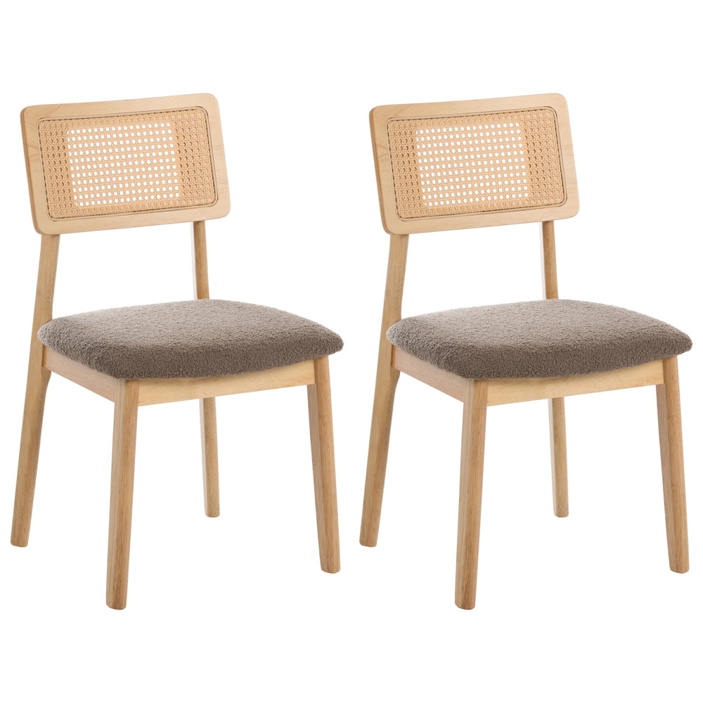 Set di 2 Sedie da Pranzo Tortora con Seduta Imbottita in Tessuto Bouclé e Struttura in Legno Embar