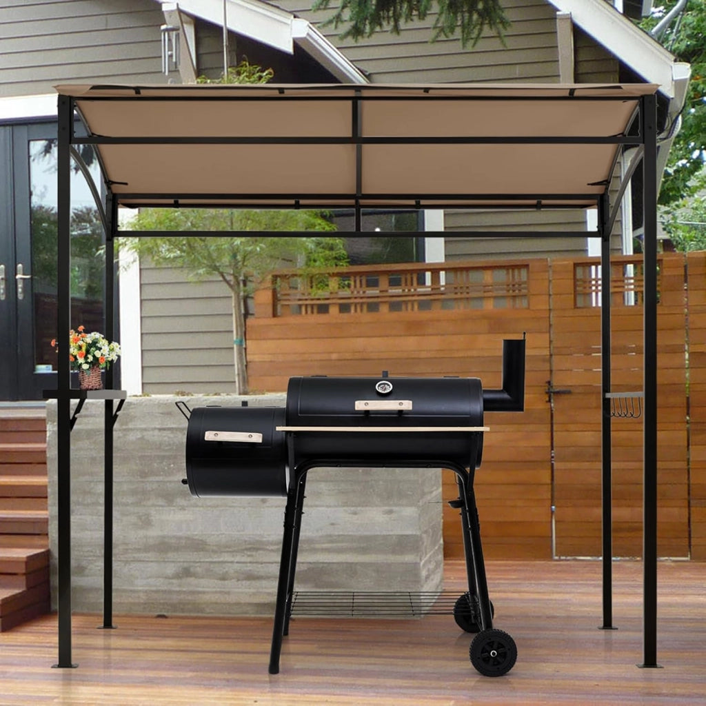 Gazebo per Barbecue, 216 x 134 x 211 cm, Pergola per BBQ con Ripiano Portaoggetti e 5 Ganci, Struttura Robusta in Metallo, per Giardino Cortile e Spiaggia