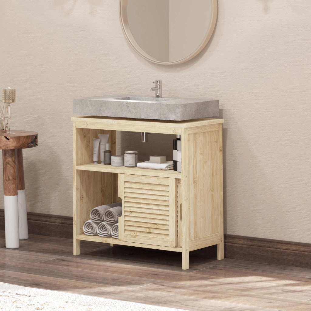 Armadio da Bagno con Ante Scorrevoli ¨C Zephmum ¨C Legno Naturale 60x30x60 cm