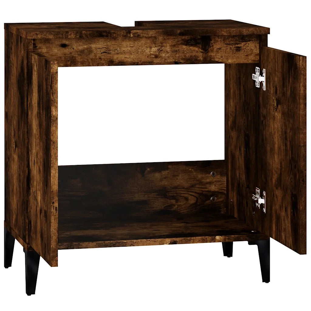 Mobile Lavabo-Armadietto da bagno Rovere Fumo 58x33x60 cm in Legno Multistrato 756587