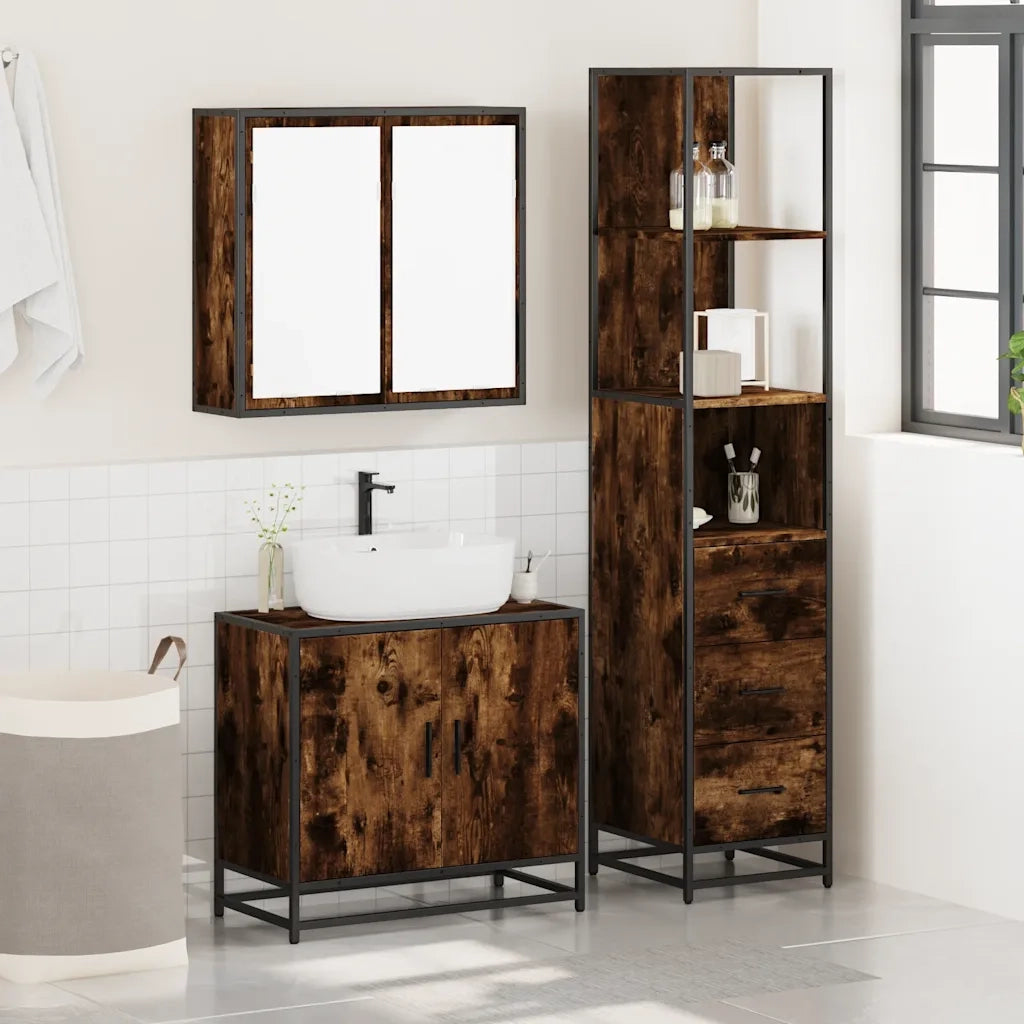 vidaXL Set Mobili da Bagno 3 pz Rovere Fumo in Legno Multistrato