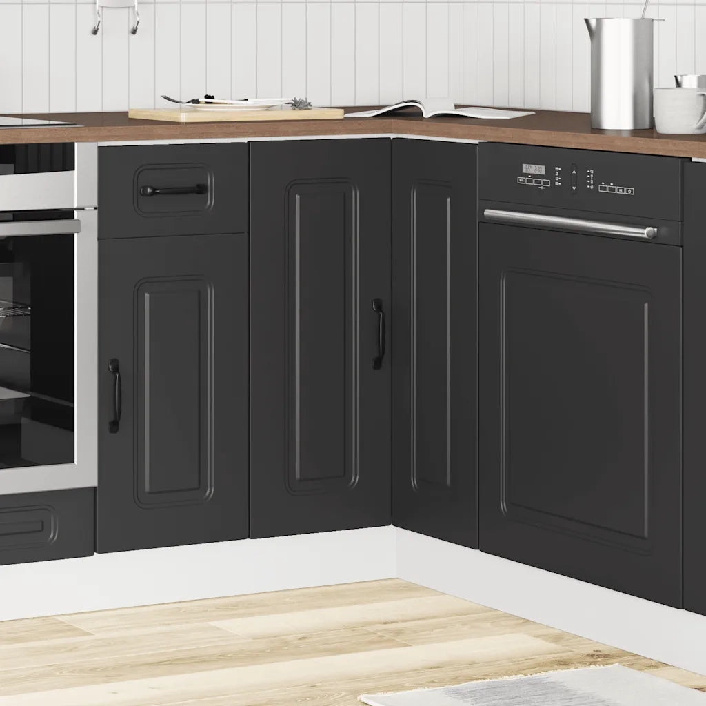 Armoire d'angle de cuisine Kalmar noir bois d'ingénierie