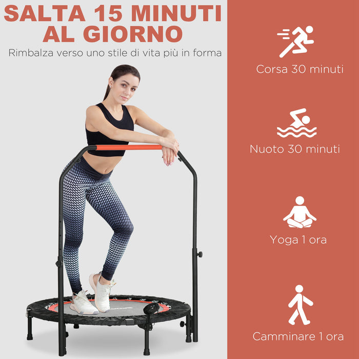 Mini Trampolino Fitness Ø102 cm Regolabile in Altezza Pieghevole con Manubrio Nero