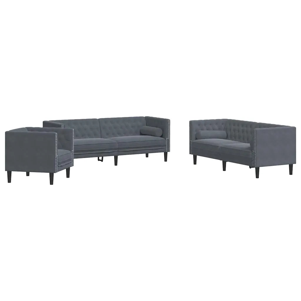Set di divani 3 pcs Grigio scuro Velluto