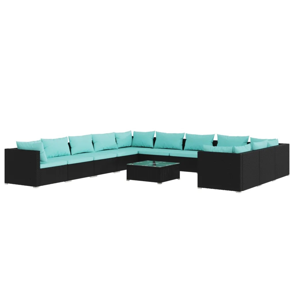 Set Divani da Giardino 12 pz con Cuscini in Polyrattan Nero cod mxl 30020