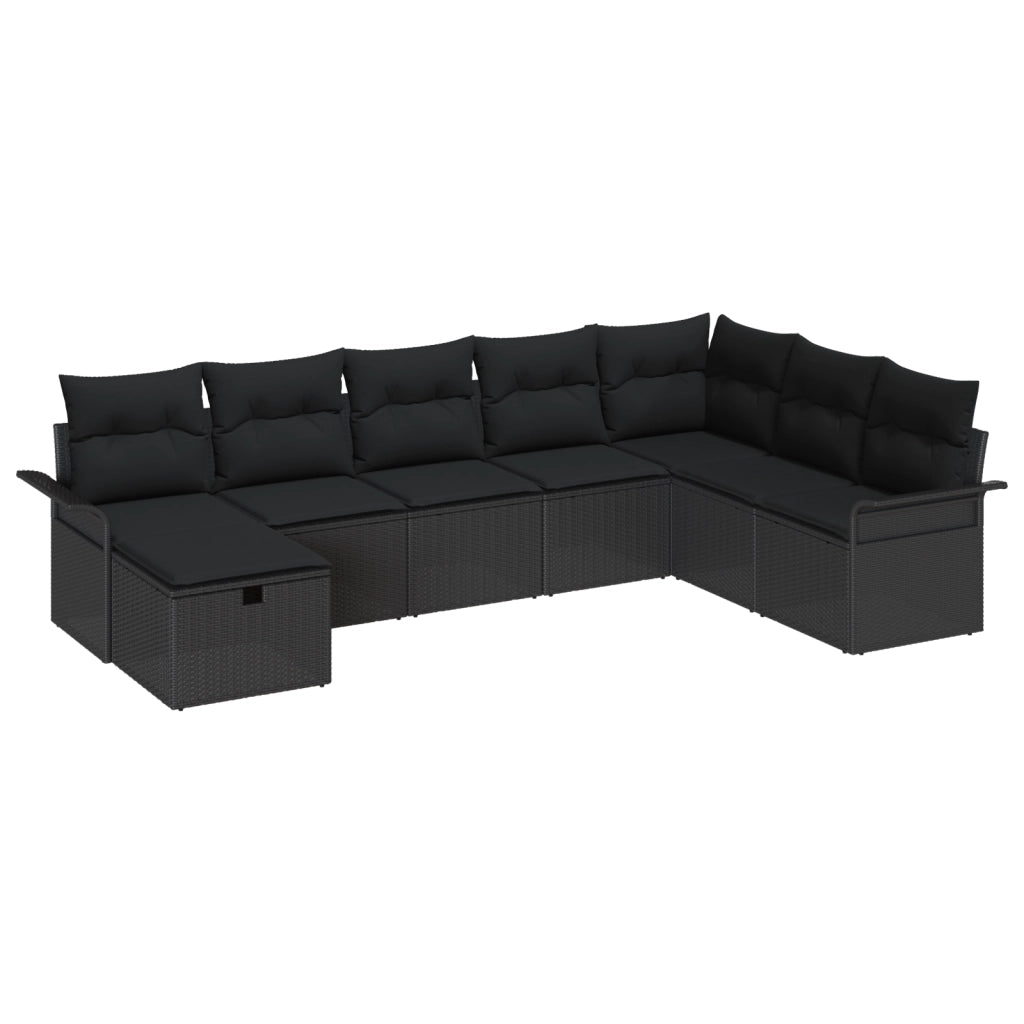Set Divano da Giardino in 8 Pezzi con Cuscini Neri in Polyrattan