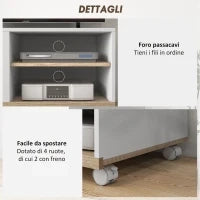 Mobile TV 42" Max con 2 Ripiani Aperti e Anta e Ruote, in Truciolato, 80x45x39.5 cm, Bianco