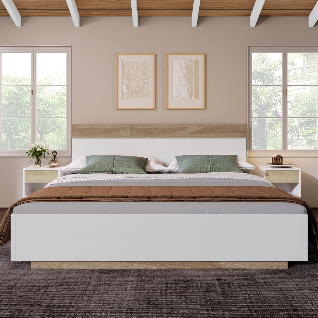 LETTO matrimoniale sospeso 140x200 cm in legno bianco e rovere Sonoma