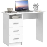 Scrivania Moderna in Legno con 3 Cassetti e Ripiano Aperto, 100x40x75 cm, Bianca e Marrone