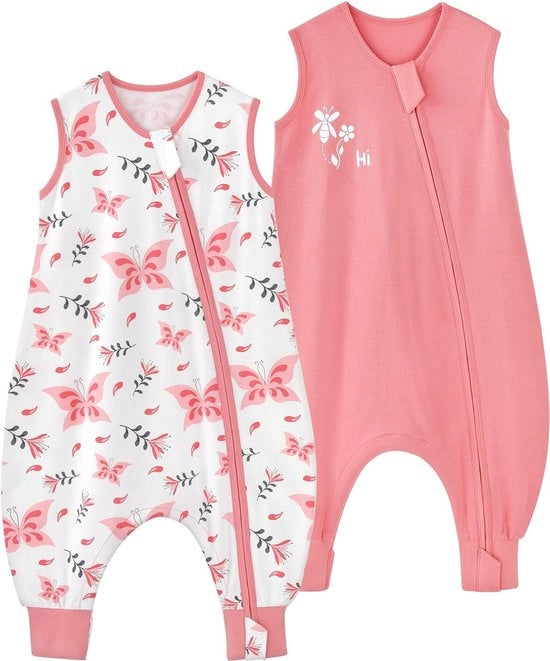 Due zuppe di sicurezza estive per bambini con piedi 100% cotone, 0,5 Tog, per bambini da 6 a 18 mesi